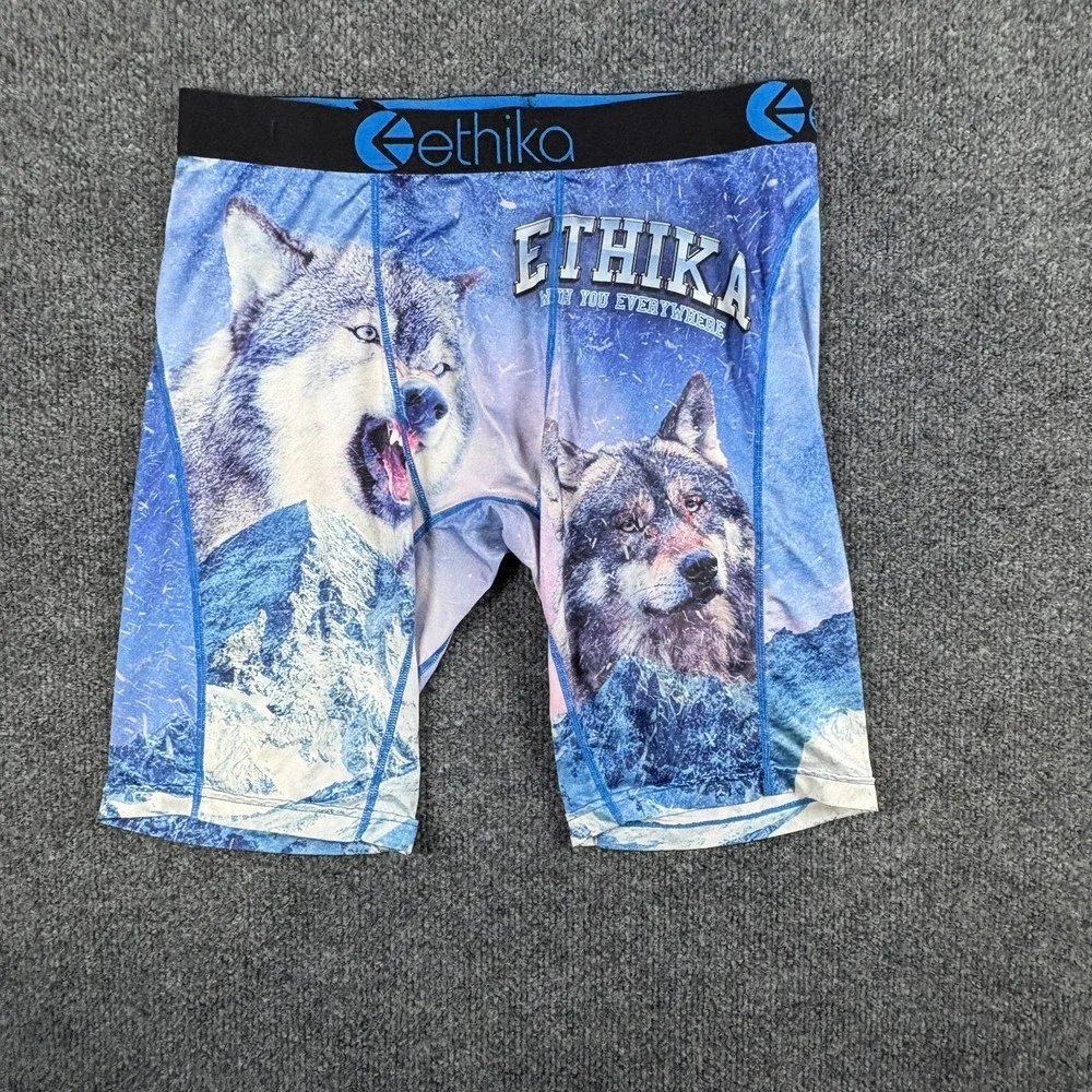 Ethika Staple Wolf Boxer Briefs Underwear Mens 28x8‎ Blue Graphic Print